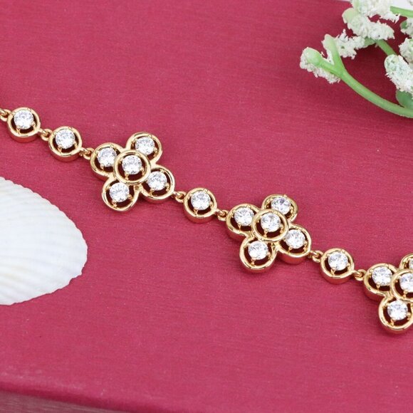 "Rose Gold Floral Cluster Bracelet with Crystal Accents, XPBL0966 - Picture 2 of 11